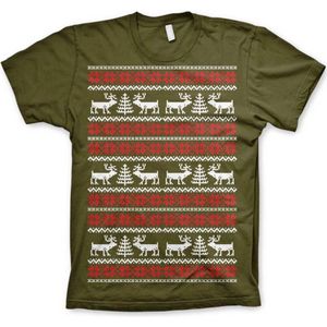 Heren Tshirt -XL- Christmas Knit Pattern Groen