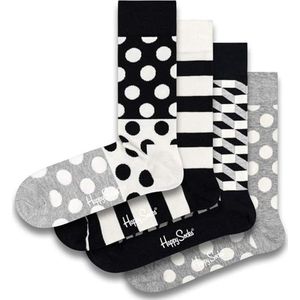 Happy Socks 4-Pack Amazon Filled Optic Box, kleurrijke en leuke, Sokken voor Dames en Heren, Zwart-Wit-Grijs (36-40)