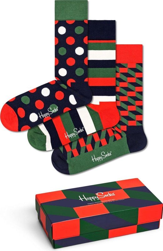 Happy Socks - Classic Holiday Socks Gift Set - Unisex Sokken - 3-pack - Cadeauverpakking