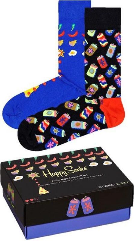 Happy Socks - Friday Night - Sokken - Blauw, Zwart, Rood, Wit, Geel - 2 Stuks