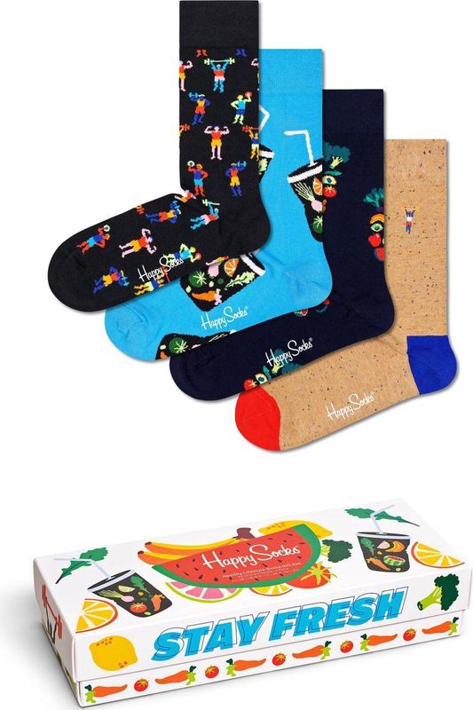 Happy Socks - Healthy Lifestyle Socks Gift Set - Unisex Sokken - 4-pack - Cadeauverpakking