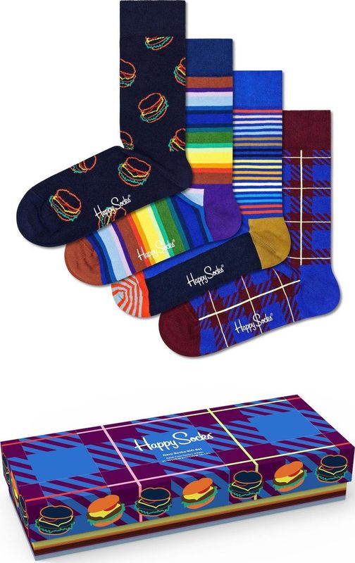 Happy Socks - 4-Pack Sokken - Blauw - Huissokken