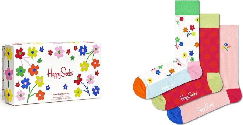 Happy Socks Flower Socks Gift Set (3-pack) - gekleurde bloemenzee - Unisex - Maat: 36 - 40