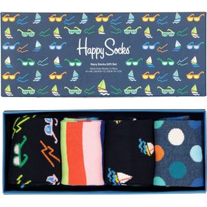 Happy Socks - Navy Socks Gift Set - Unisex - 4-pack - Blauw met Zon en Kleur
