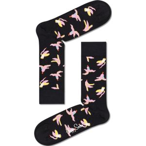 Happy Socks Banana Break Sock, zwart met roze bananenschillen