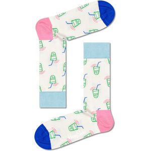 Happy Socks - Lemonade Sock - Huissokken - Wit - Glazen met Rietje en Parasolletje