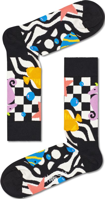 Happy Socks Under The Sea Sock, zwart met wit waterballet met kleur