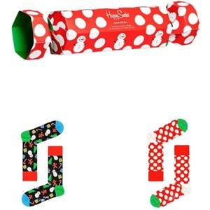 Happy Socks - 2-Pack Big Dot Snowman - Sokken - Rood-Wit-Groen - Katoen