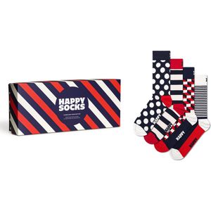 Happy Socks - Set van 4 Paar Sokken - Rood Wit Blauw - Geometrische Print