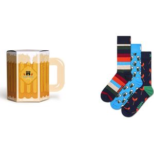 Happy Socks 3-Pack Bier Sokken, originele cadeaus voor mannen en vrouwen, toffe en hippe geschenkdoos met leuke bedrukte sokken maat 41-46
