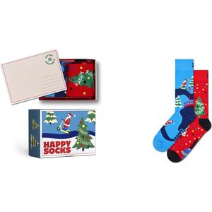 Happy Socks - Happy Holidays - Kerstsokken - Rood en Blauw - 2-Pack