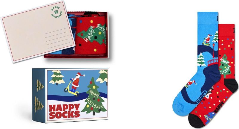 Happy Socks - Happy Holidays - Kerstsokken - Rood en Blauw - 2-Pack