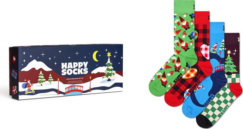 Happy Socks - Santás Workshops - Cadeauset - 4 Paren - Kleur: Multicolor - Materiaal: Katoen