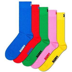 Happy Socks - Solids - 5 Pak Effen Katoenen Sokken - Blauw Rood Groen Geel Roze