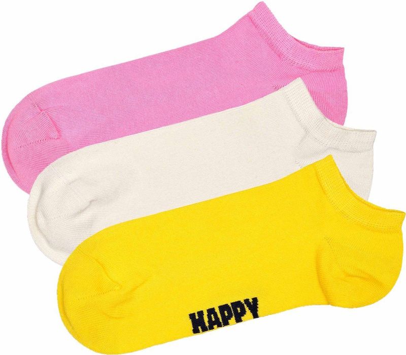 Happy Socks Lage sokken 3 paar - katoenen sokken - Solids Collection - roze, wit en geel, 3-Pack Solid Low Pink White Yellow, 4146 EU