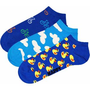 Happy Socks - 3P Sneakersokken - Blauw - Uniseks - Dierenprint