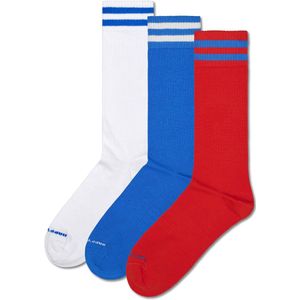 Happy Socks - 3-Pack Solid Sneakers - Enkelsokken - Wit Blauw Rood