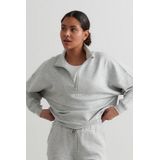 Sweater - Mélange - Sportief - Gevoerde Zoom/Rand - Halve Rits - Lange Mouw