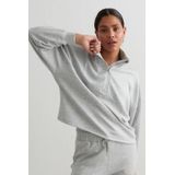 Sweater - Mélange - Sportief - Gevoerde Zoom/Rand - Halve Rits - Lange Mouw
