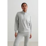 Sweater - Mélange - Sportief - Gevoerde Zoom/Rand - Halve Rits - Lange Mouw