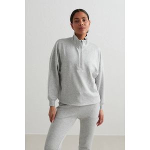 Sweater - Mélange - Sportief - Gevoerde Zoom/Rand - Halve Rits - Lange Mouw
