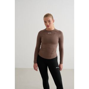 Aim'n - Functioneel Shirt - Bruin/Wit - Lange Mouw - Slanke Pasvorm