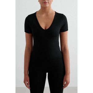 Aim'n - Sportshirt Seamless - Zwart - Dames - Korte Mouwen - V-hals