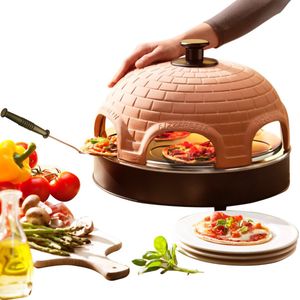 Emerio PO-115984 - - 6 persoons - Handgemaakte terracotta koepel - 6 Geïsoleerde bak spatels - RVS bakplaat - Cool touch