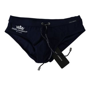 Dolce & Gabbana Mannen Blauw Logo Beachwear Slip Nylon Stretch Zwemkleding