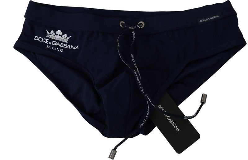 Dolce & Gabbana Mannen Blauw Logo Beachwear Slip Nylon Stretch Zwemkleding