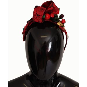Dolce & Gabbana, Accessoires, Dames, Rood, ONE Size, Luxe Rode Kristallen Haarband met Sicilië Motief