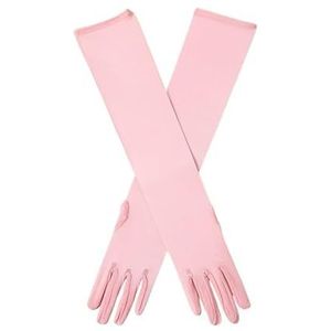 Extra lange dameshandschoenen van tule Zwart elastisch kant Mesh Doorschijnend Opera Halloween-dinerhandschoenen 53 cm (Color : Pink, Size : One size)