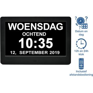Dementieklok Samigo - Duidelijke Dag/Tijd Weergave - Verlicht Display - Gebruiksvriendelijke Interface - Instelbare Alarmen - Batterij Back-up - Dementie Vriendelijke Functies - Anti-Verblinding Scherm - Automatische Daglichtaanpassing