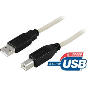 DELTACO USB-230 Verbindingskabel USB 2.0, USB A mannelijk naar USB B mannelijk, 3m, Grijs
