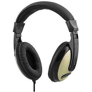 DELTACO Hoofdtelefoon, bekabeld, gesloten, over-ear design of grote oordopjes, verstelbare hoofdband, volumeregeling, kabel 2,5 m, 3,5 mm jackstekker, zwart - goud