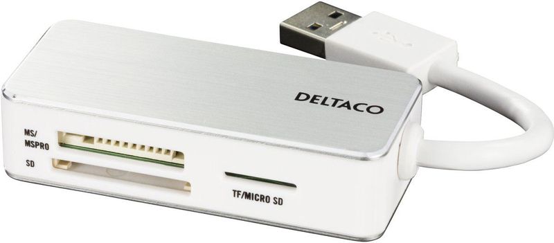 Deltaco - UCR-147 - Kaartlezer - Zilver, Wit - USB 3.2 Gen 1 - 3 Slots