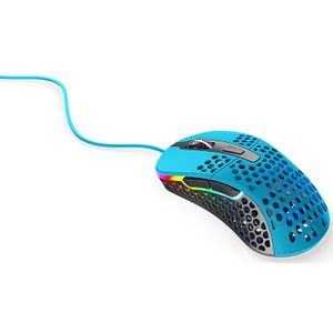 Xtrfy M4 RGB, ultralichte bedrade gamingmuis, ergonomisch ontwerp voor rechtshandigen, geavanceerde Pixart 3389-sensor, instelbare RGB-verlichting, Miami Blue Edition