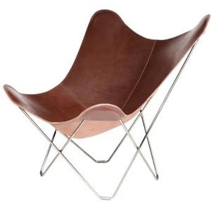 Cuero Pampa Mariposa Vlinder Chair Staal/Leer Chocolate Chroom Bruin-Chroom, Grootte: 87cm x 92cm x 86cm, 1017