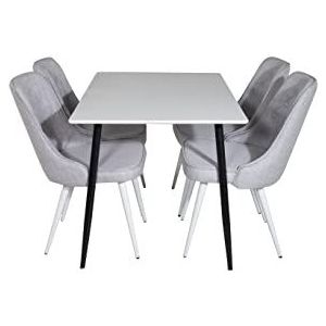 Venture Home GR20047 Polar & Velvet Deluxe Essen Tabelle mit 4 Stühle, 120 cm Länge x 75 cm Weite x 80 cm Höhe, Weiß/Schwarz/Hellgrau
