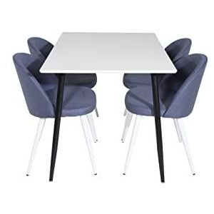 Venture Home GR20054 Polar & Velvet Essen Tabelle mit 4 Stühle, 120 cm Länge x 75 cm Weite x 80 cm Höhe, Weiß/Schwarz/Blau