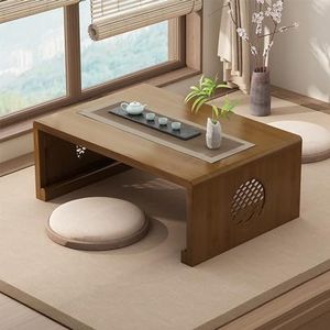 Bamboe Chinese Thee Vloertafel Japanse Opvouwbare Salontafel Altaartafel for Meditatie Lage Draagbare Opvouwbare Tatami Tafel for Woonkamer, Eetkamer, Woondecoratie (Walnoot, M)