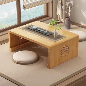 Bamboe Chinese Thee Vloertafel Japanse Opvouwbare Salontafel Altaartafel for Meditatie Lage Draagbare Opvouwbare Tatami Tafel for Woonkamer, Eetkamer, Woondecoratie (Hout, M)