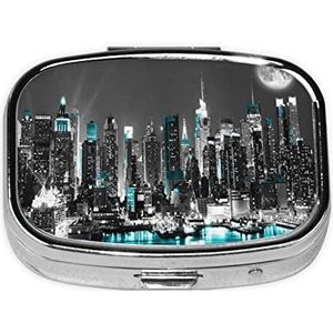 New York Schilderijen Pillendoos 2 Compartimenten Medicijn Pillendoosje Draagbare Metalen Geneeskunde Organizer Vitamine Case voor Pocket of Portemonnee Decoratieve Pillendoos Uniek Gift