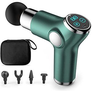 Ergocar Spiermassagepistool massage pistool diepe massage apparaat voor nek schouder fascia diepe weefsels met 6 standen elektrisch handmassageapparaat 4 massagekoppen touchscreen-groen