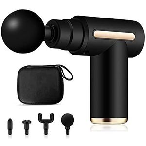 Ergocar Spiermassagepistool, massage-pistool voor nek/schouders, fascia, diepweefsel, met 6 standen, elektrisch handmassageapparaat, 4 massagekoppen, knopstijl, zwart