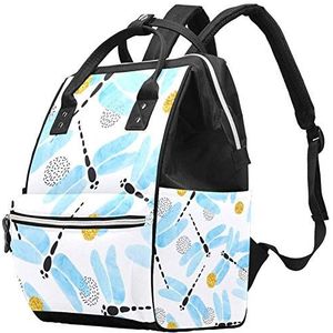 Multifunctionele grote baby luiertas rugzak luiertas reizen rugzak rugzak voor mama en papa,blauwe aquarel libel