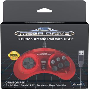 Retro-Bit - Sega Mega Drive Controller - USB - Crimson Red - 8 Knoppen
