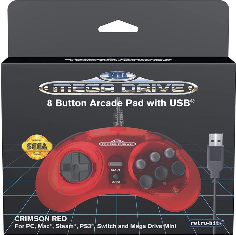 Retro-Bit - Sega Mega Drive Controller - USB - Crimson Red - 8 Knoppen