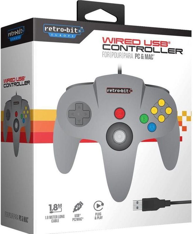 Retro-Bit - N64 USB Classic Controller - Grijs - 10 Knoppen - 1.8 m Kabel
