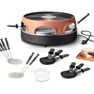 Emerio PO-113255.4 3-IN-1 - 6 Persoons, Zwitserse Raclette en Grill - Geïsoleerde bak spatels - 6 pannetjes